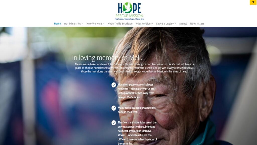 Hope Rescue Mission website homepage