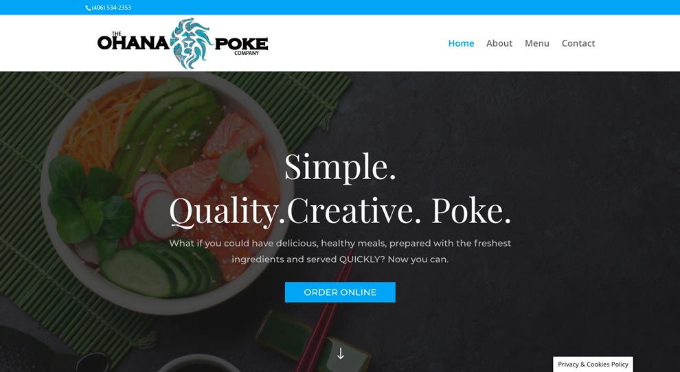 Ohana Poke website homepage