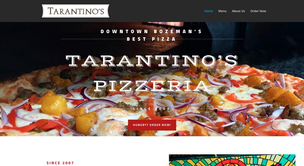 Tarantino's Pizza website homepage